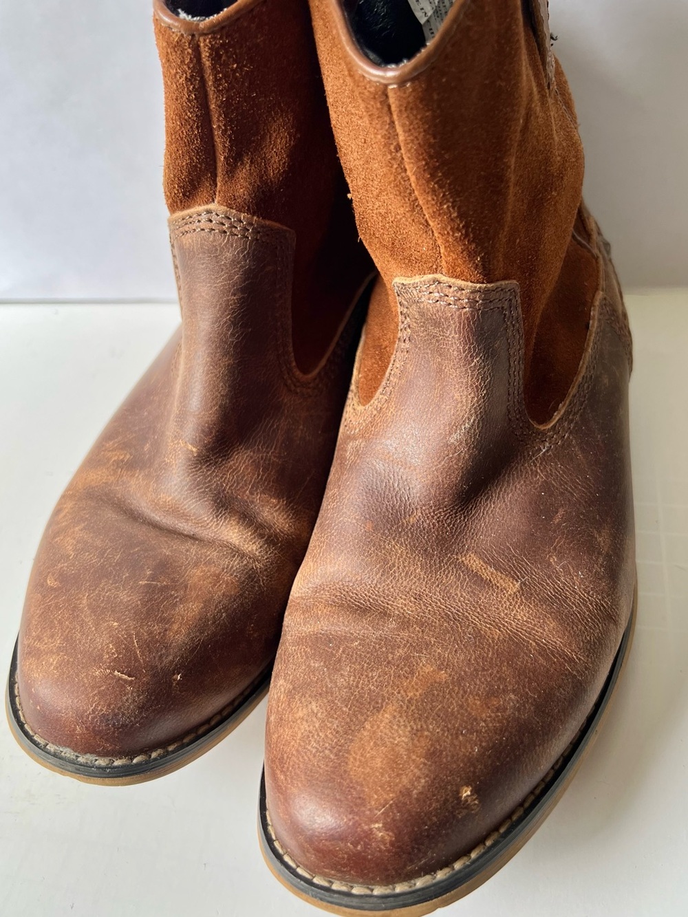 Sterling River Brown Leather Suede Cowboy Western Distressed Short Boots 7.5 - Picture 2 of 6